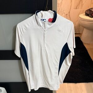 White Short-Sleeve Athletic Tee with Navy Panels